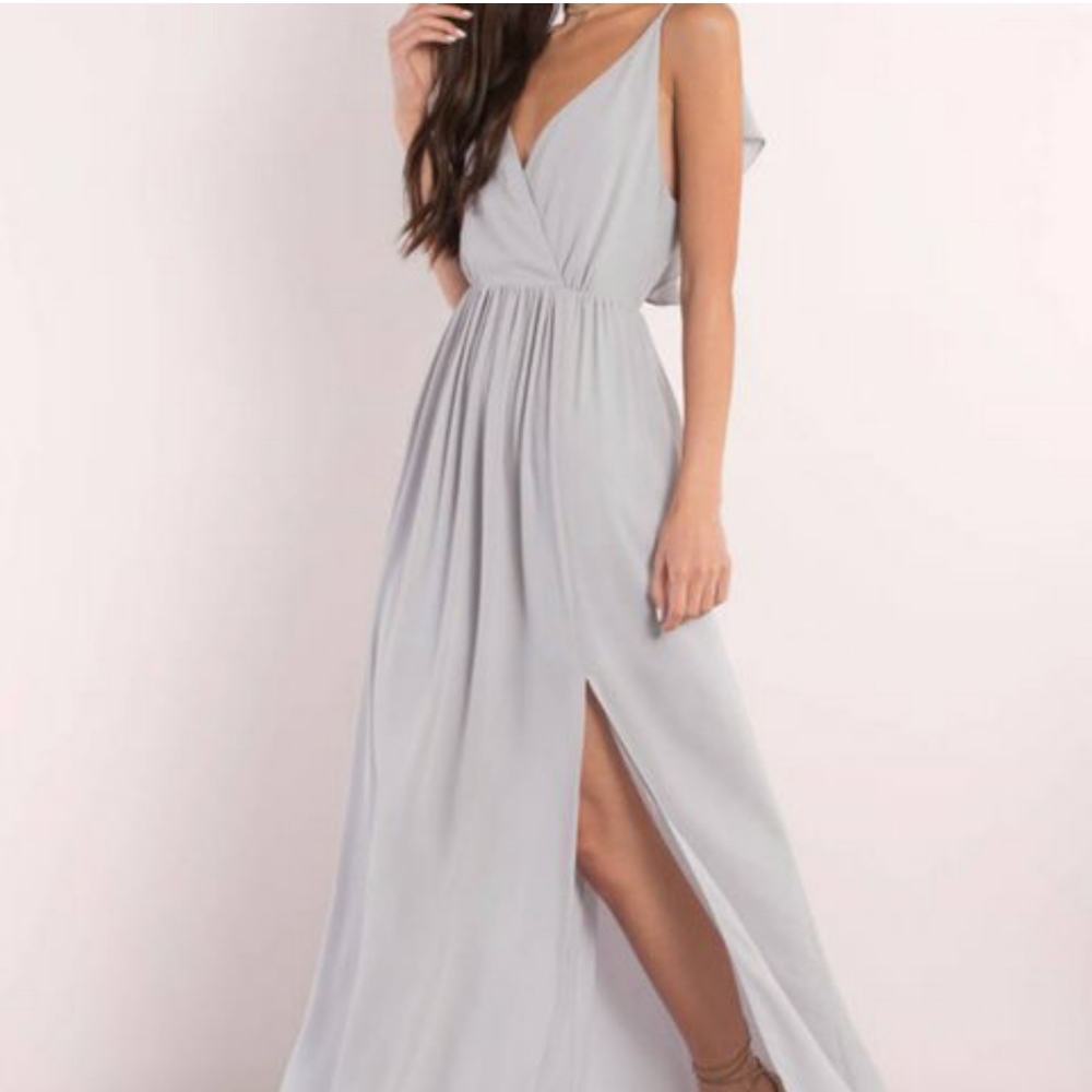Tobi purple-toned grey dress with back ruffle